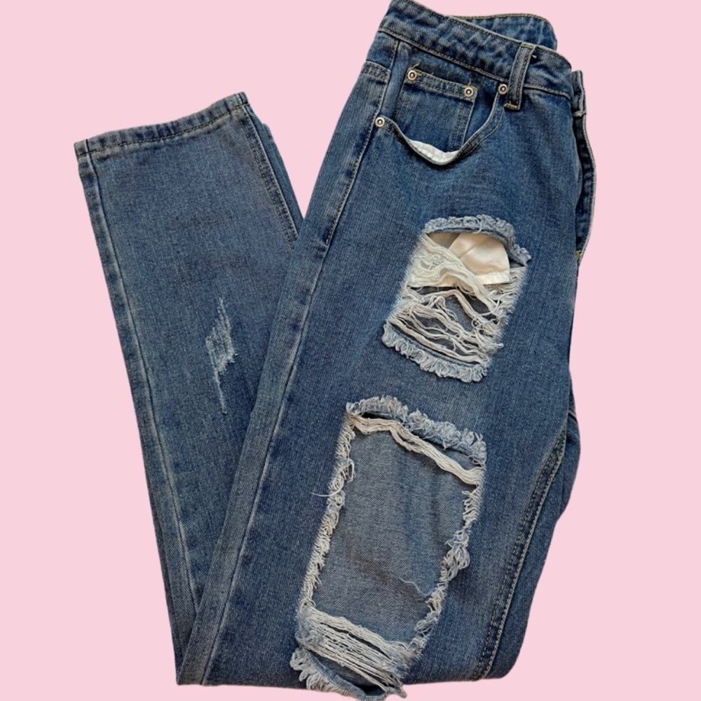 Nasty Gal Distressed High Waisted Mom Jeans - Picture 3 of 6